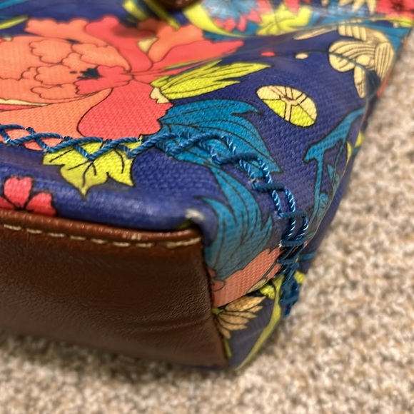 SakRoots Colorful Whimsical Double Handle Floral Canvas Coated Satchel Purse - Picture 15 of 15